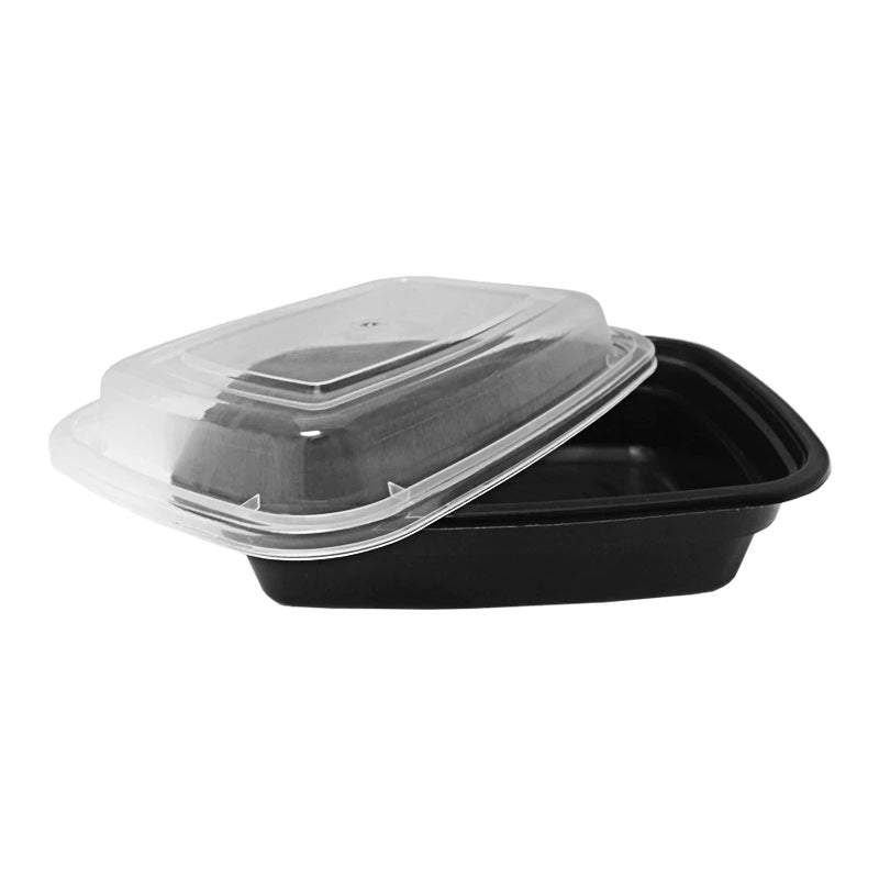 12oz Black Rectangular Plastic Bowl with lid (150/case ...